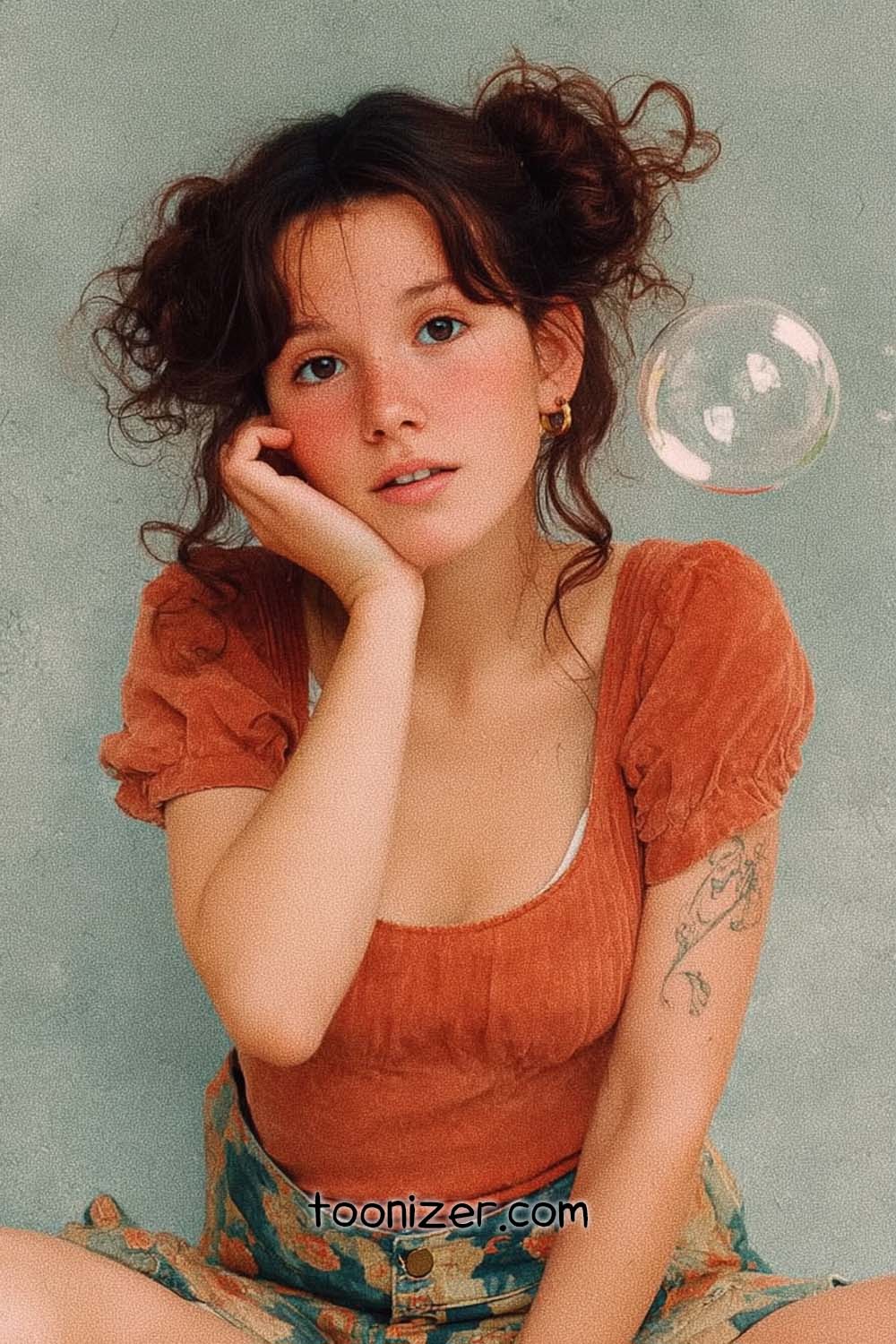 Woman posing with a soap bubble.