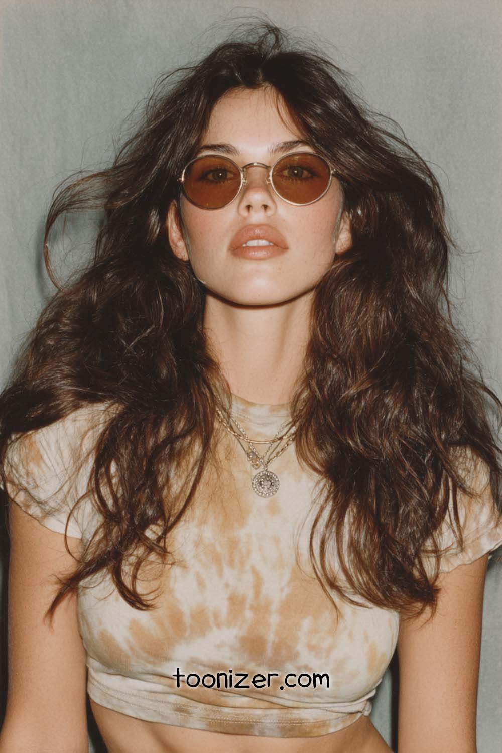 Woman with sunglasses and tie-dye shirt