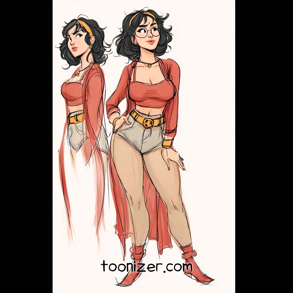 Illustration of a woman in red superhero costume.