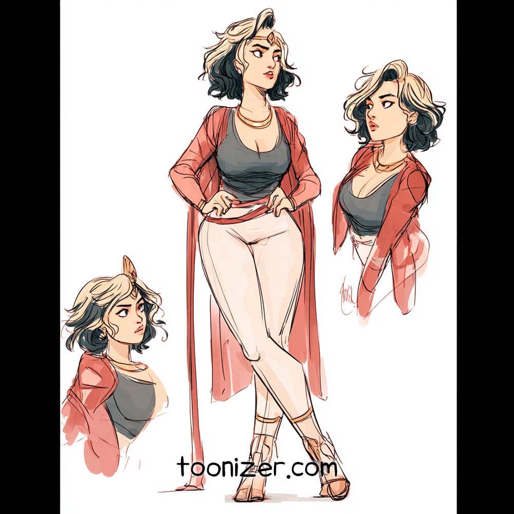 Stylish woman in three poses, red outfit