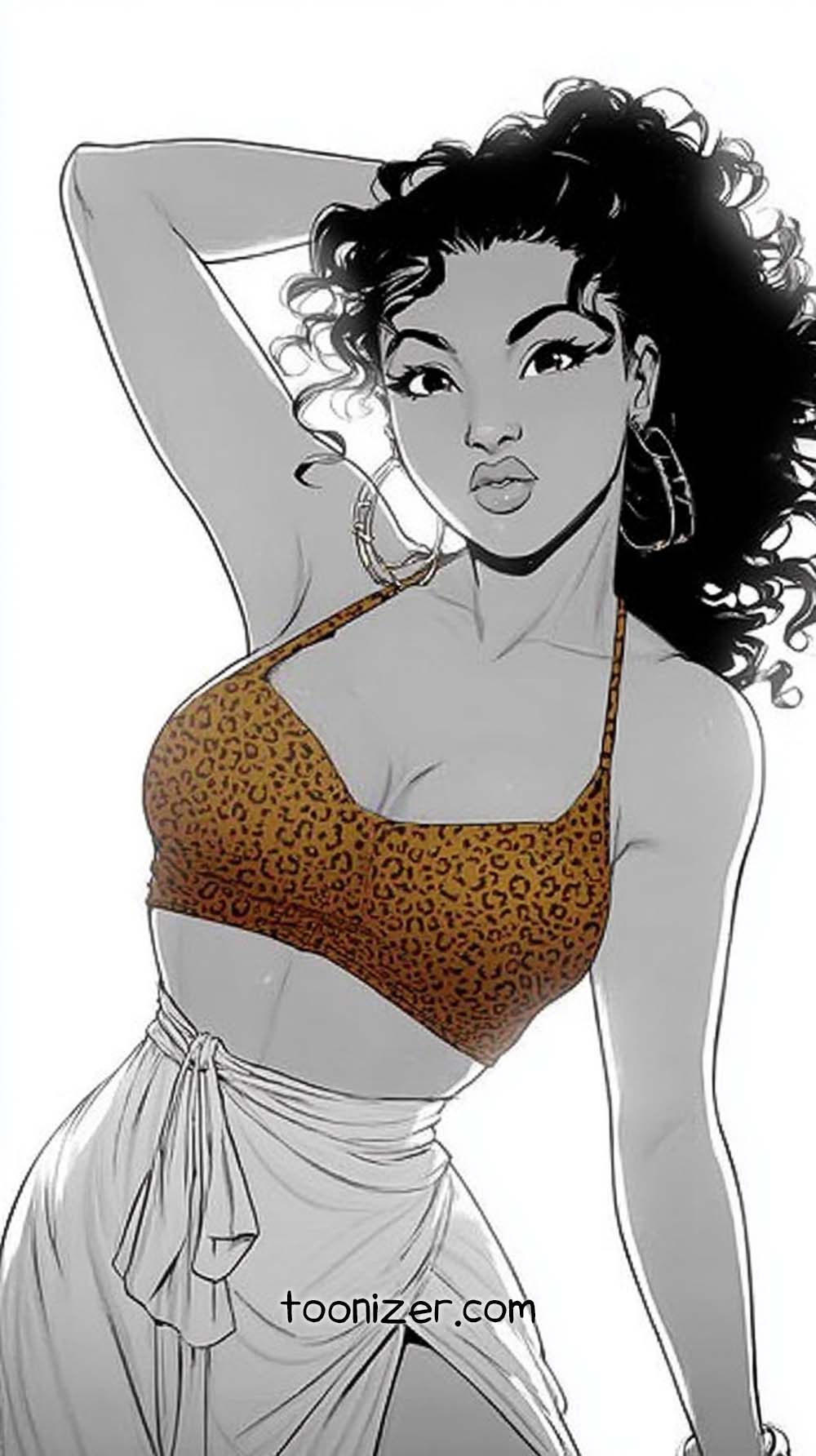 Stylish woman in leopard top and white skirt