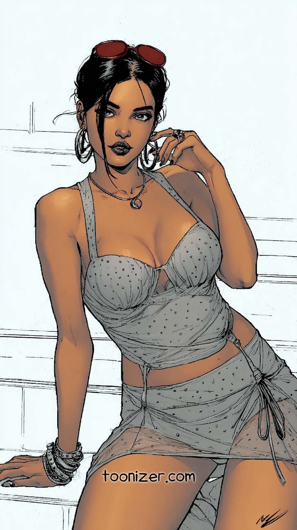 Stylish woman in dotted dress and sunglasses