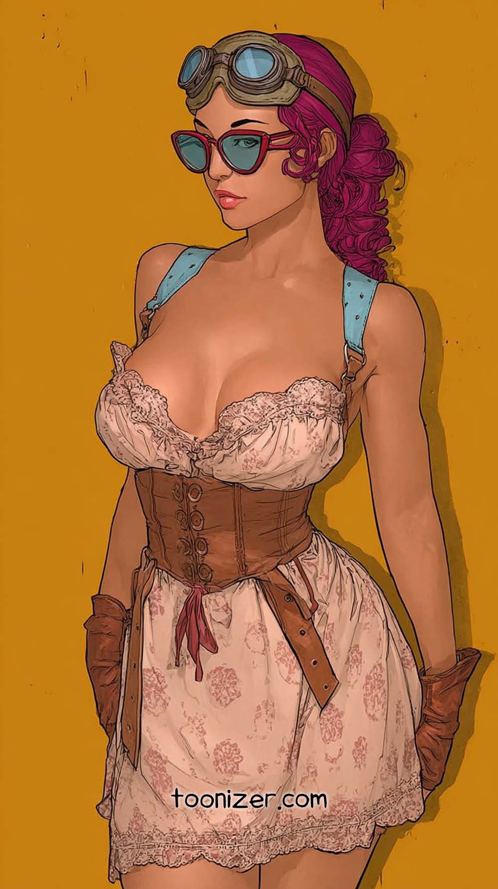 Illustration of woman in goggles and corset