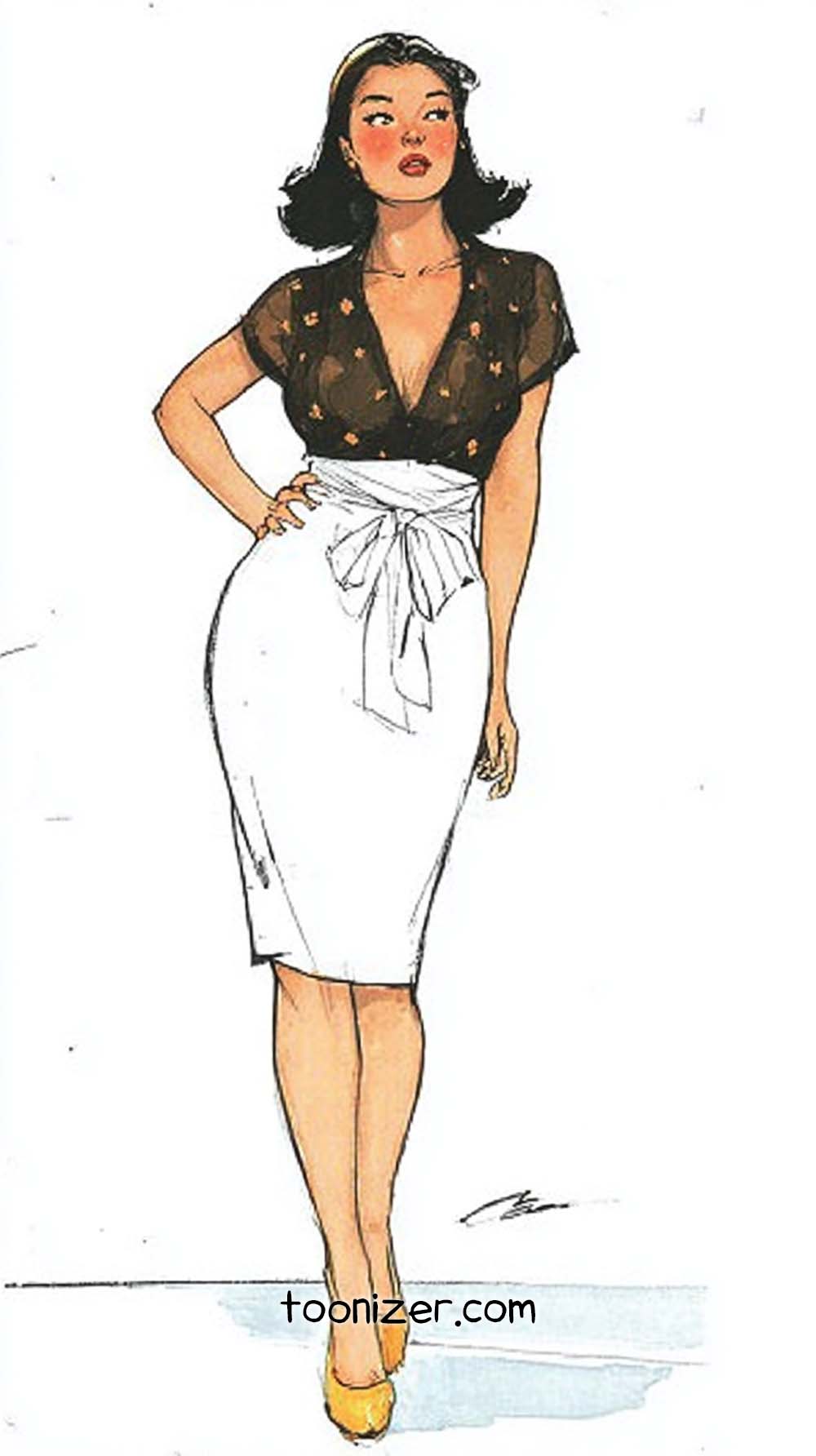 Illustration of woman in vintage dress.