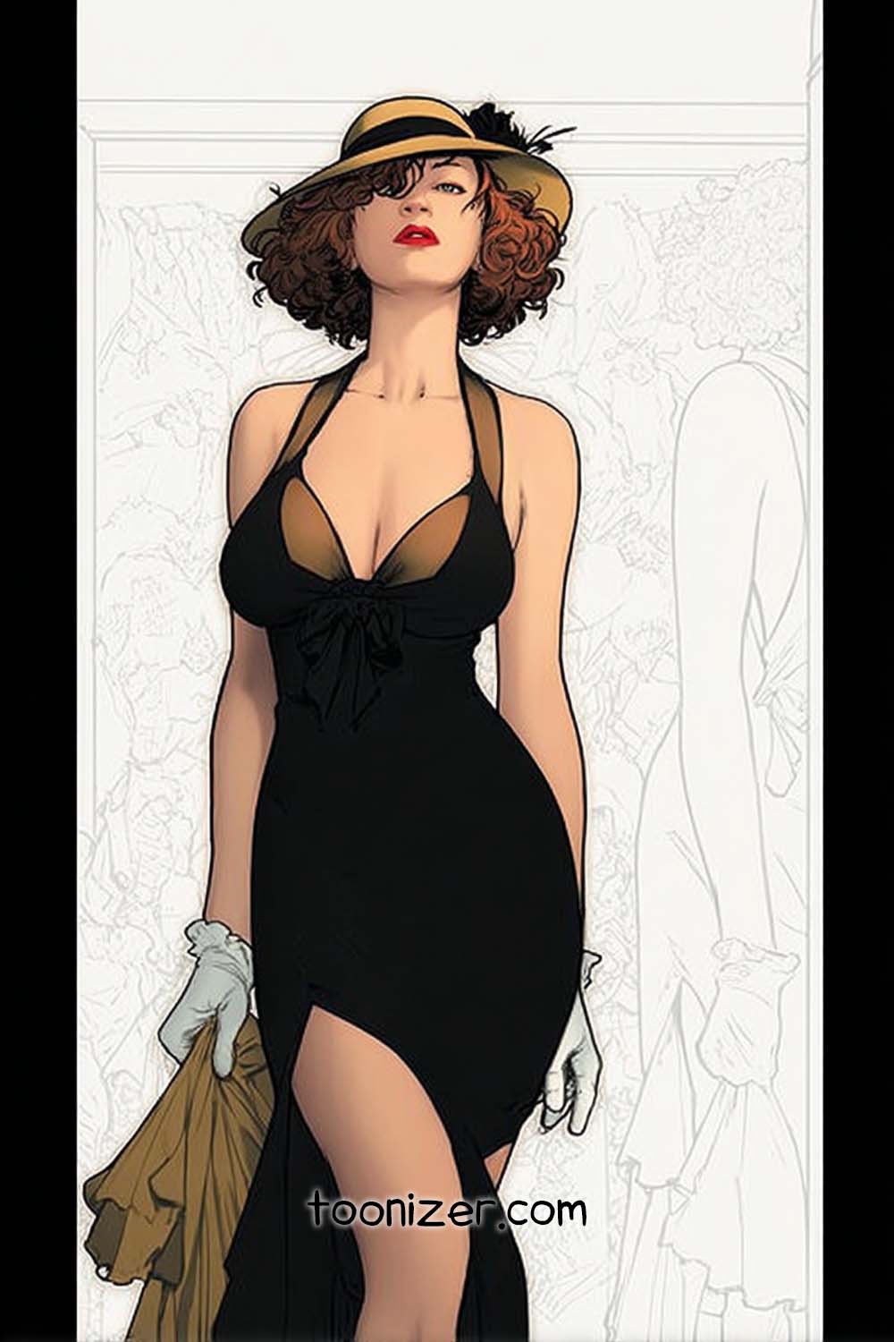 Fashionable woman in elegant dress and hat