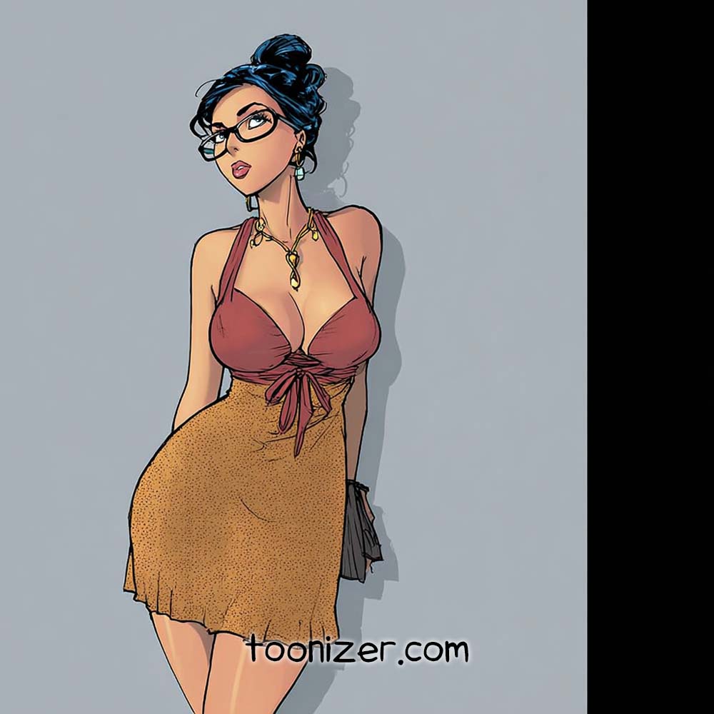 Stylish cartoon woman with glasses and necklace.