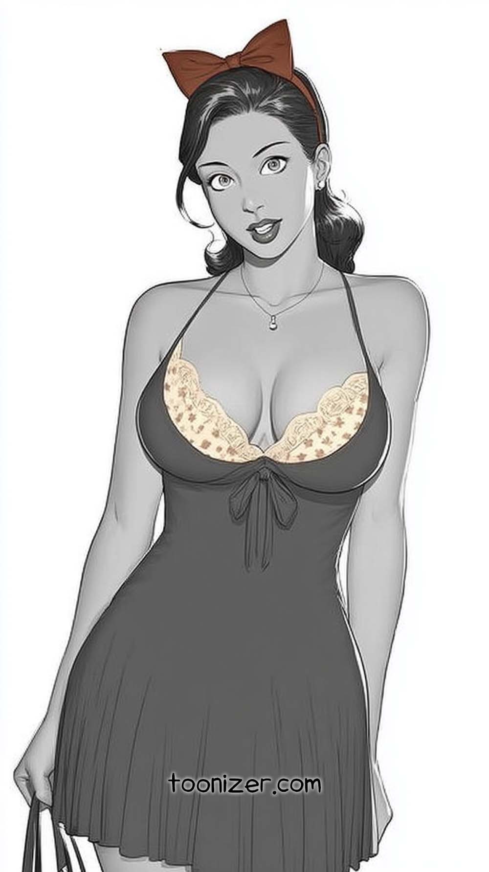 Cartoon woman with a red bow and black dress