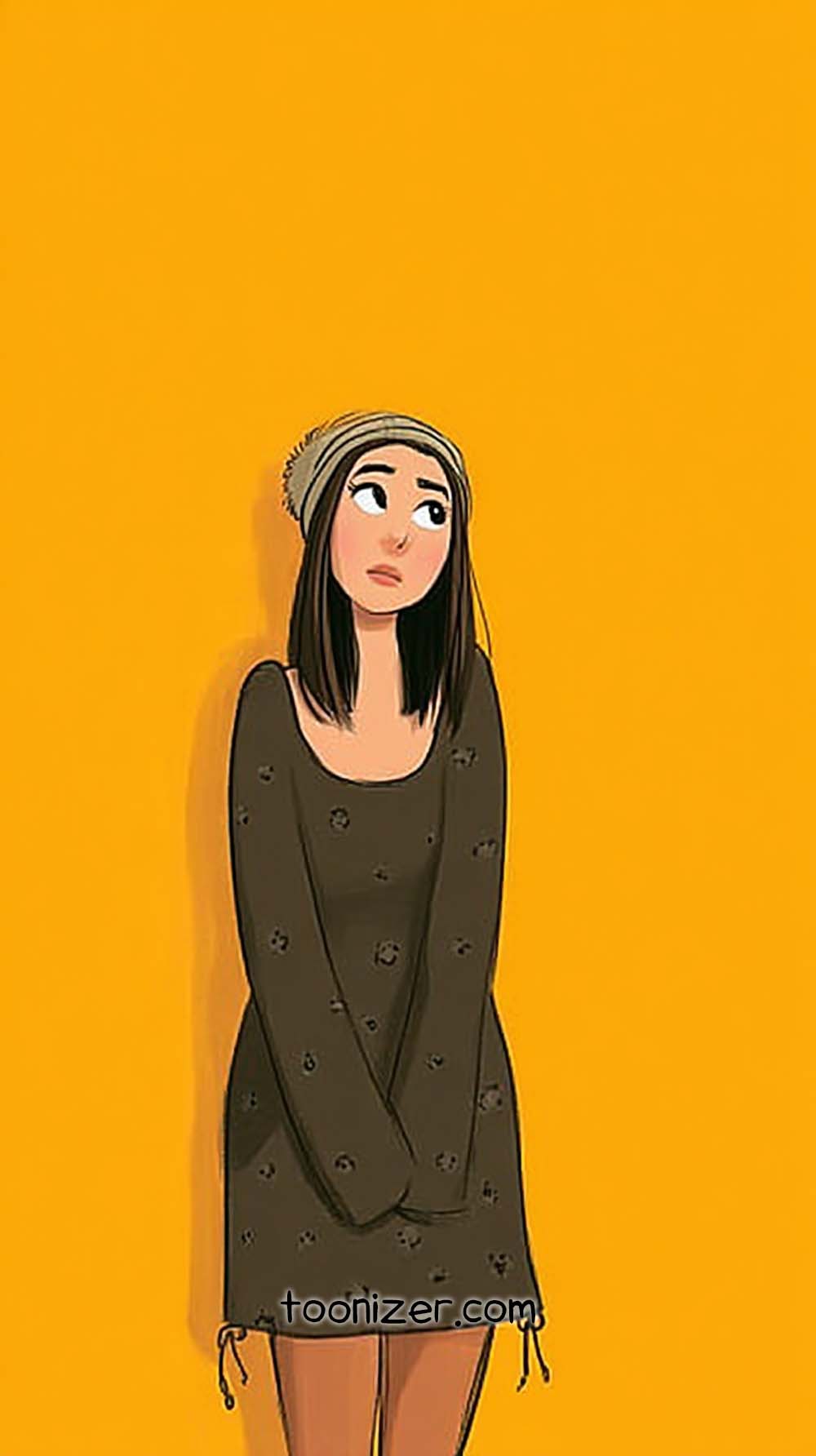 Animated girl in brown dress and hat