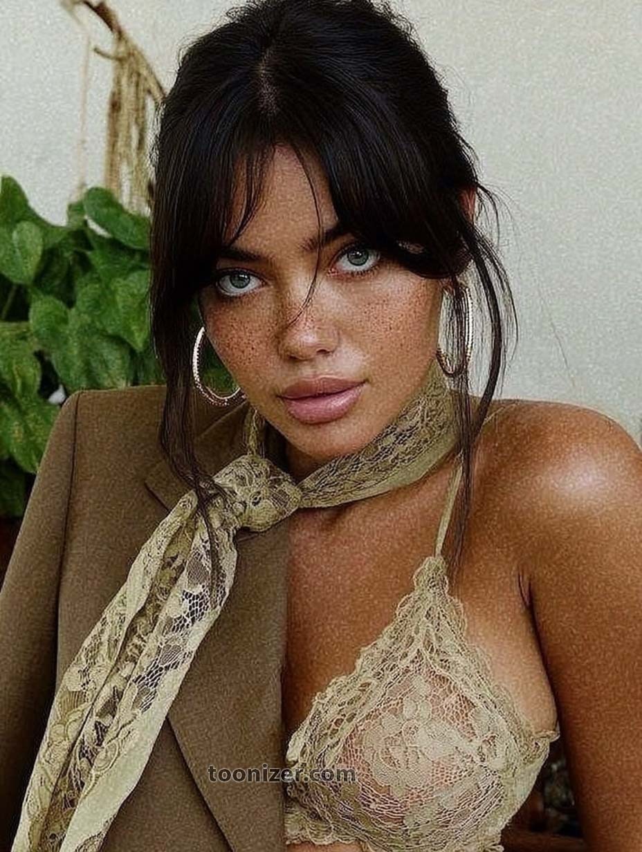 Person in lace top and blazer with plants