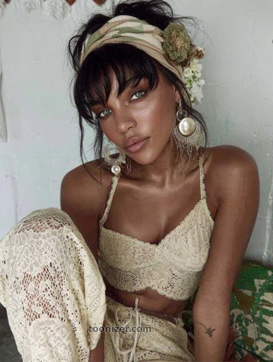 Woman in lace outfit with floral headband