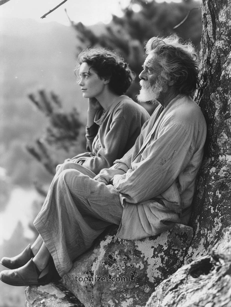 Two people sitting on a rocky ledge.