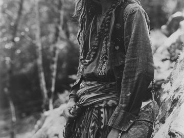Person in bohemian attire in nature.