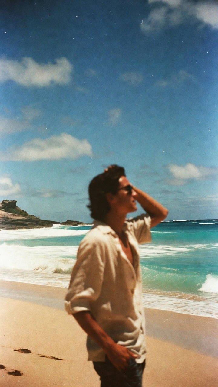 Person relaxing on a sunny beach.