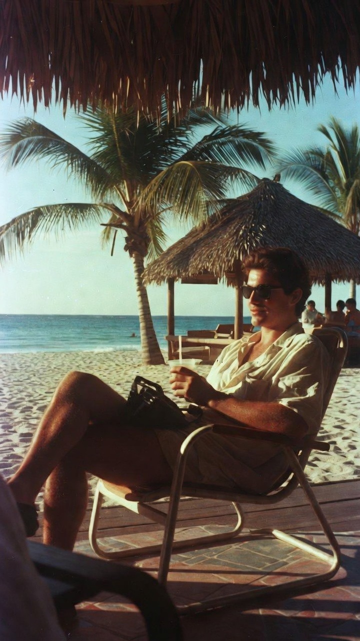 Man relaxing under a beach palapa