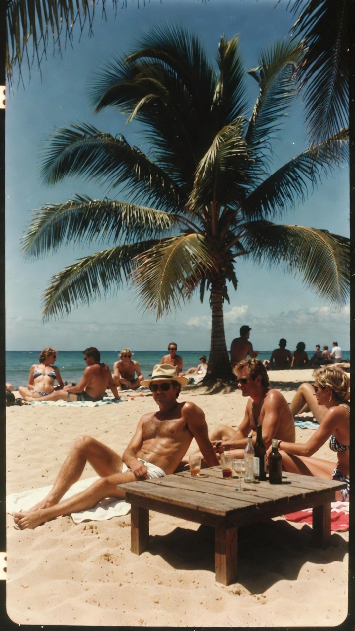 People relaxing on a sunny beach.