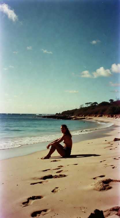 Person sitting on a secluded beach