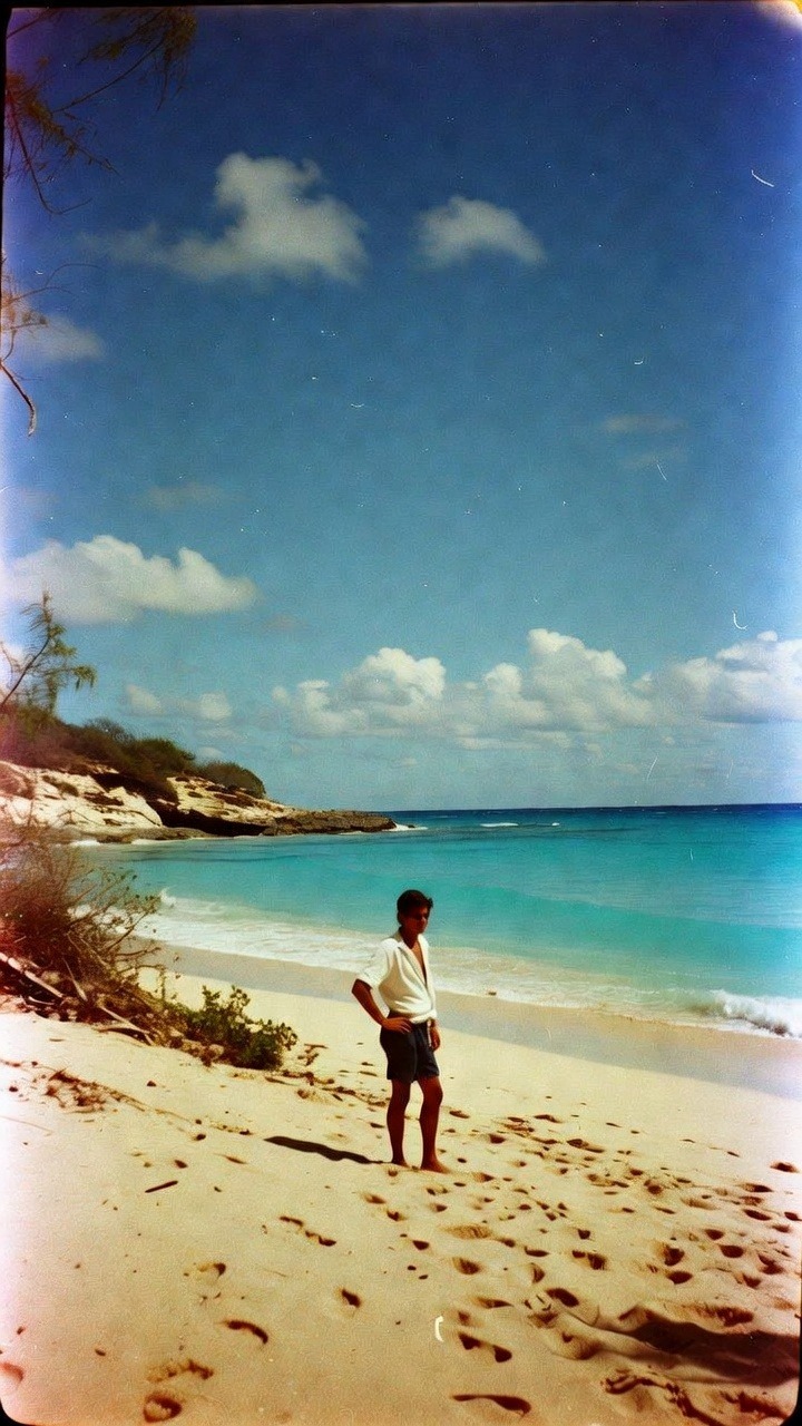 Person standing on a tropical beach.