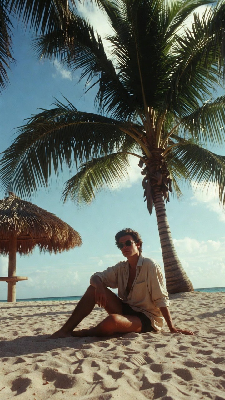 Person sitting on tropical beach