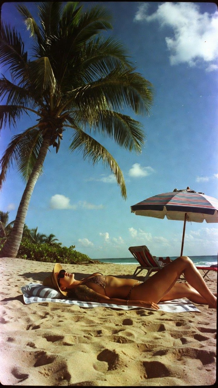 Woman sunbathing on tropical beach
