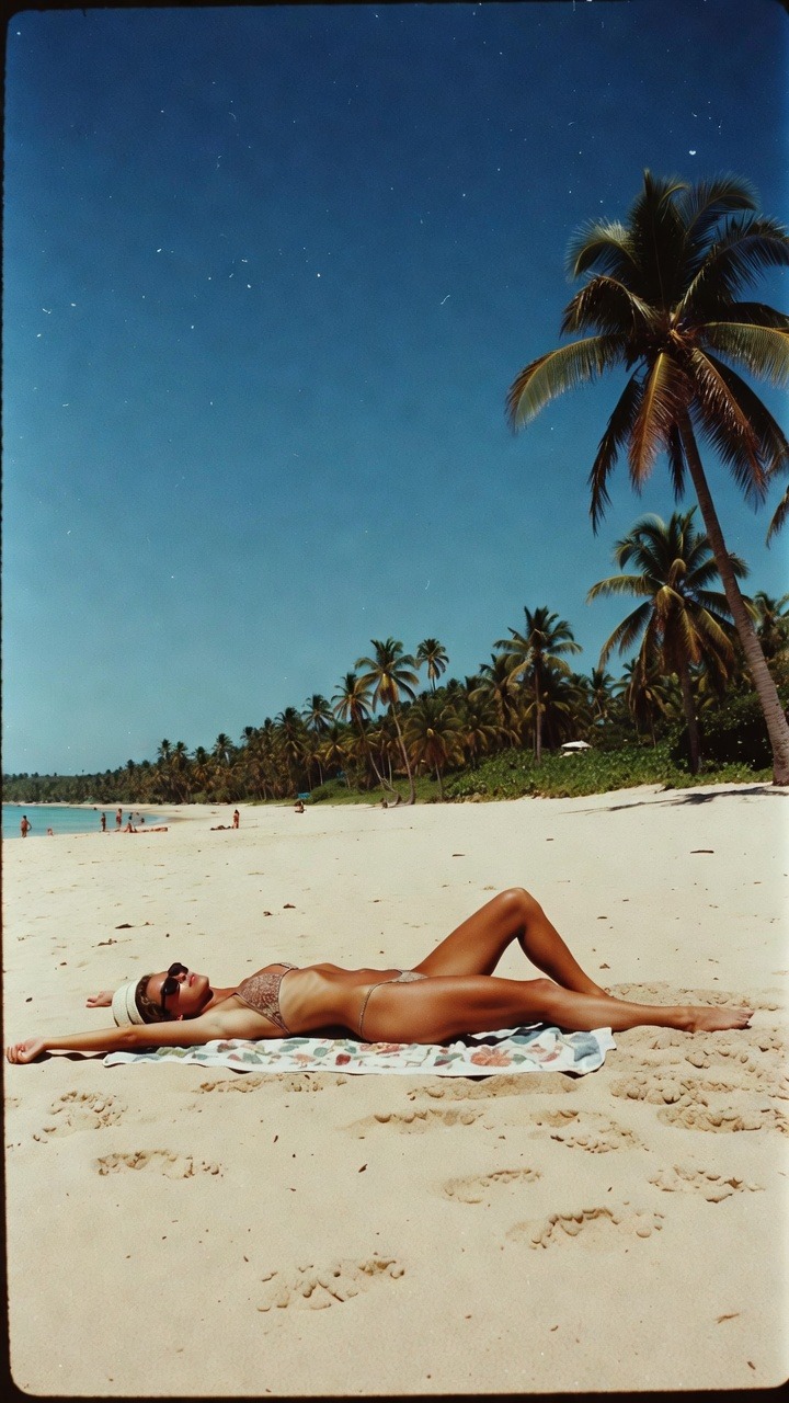 Woman sunbathing on tropical beach