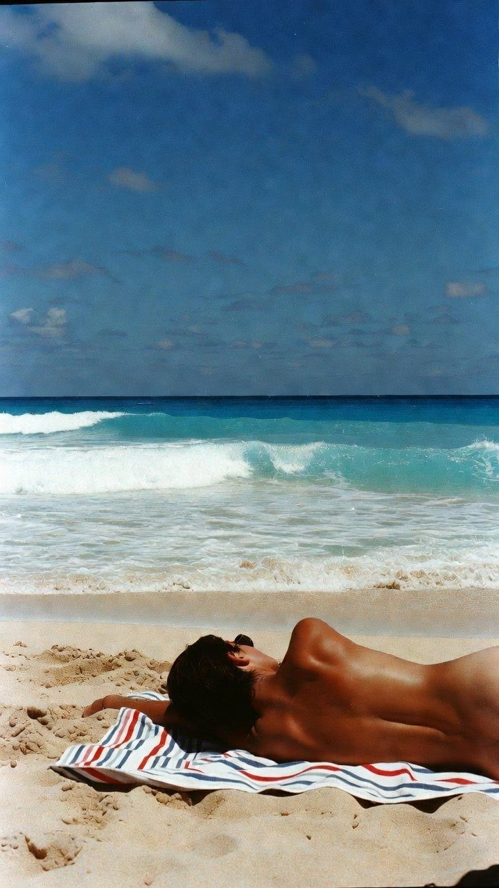 Person sunbathing on a beach towel.