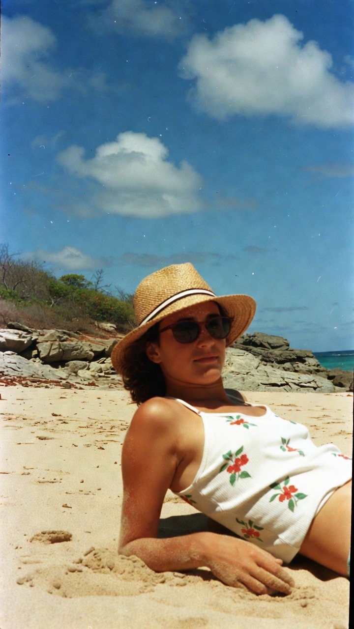 Person relaxing on a sunny beach.