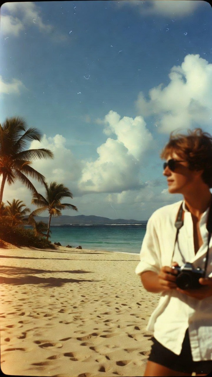Person with camera on tropical beach