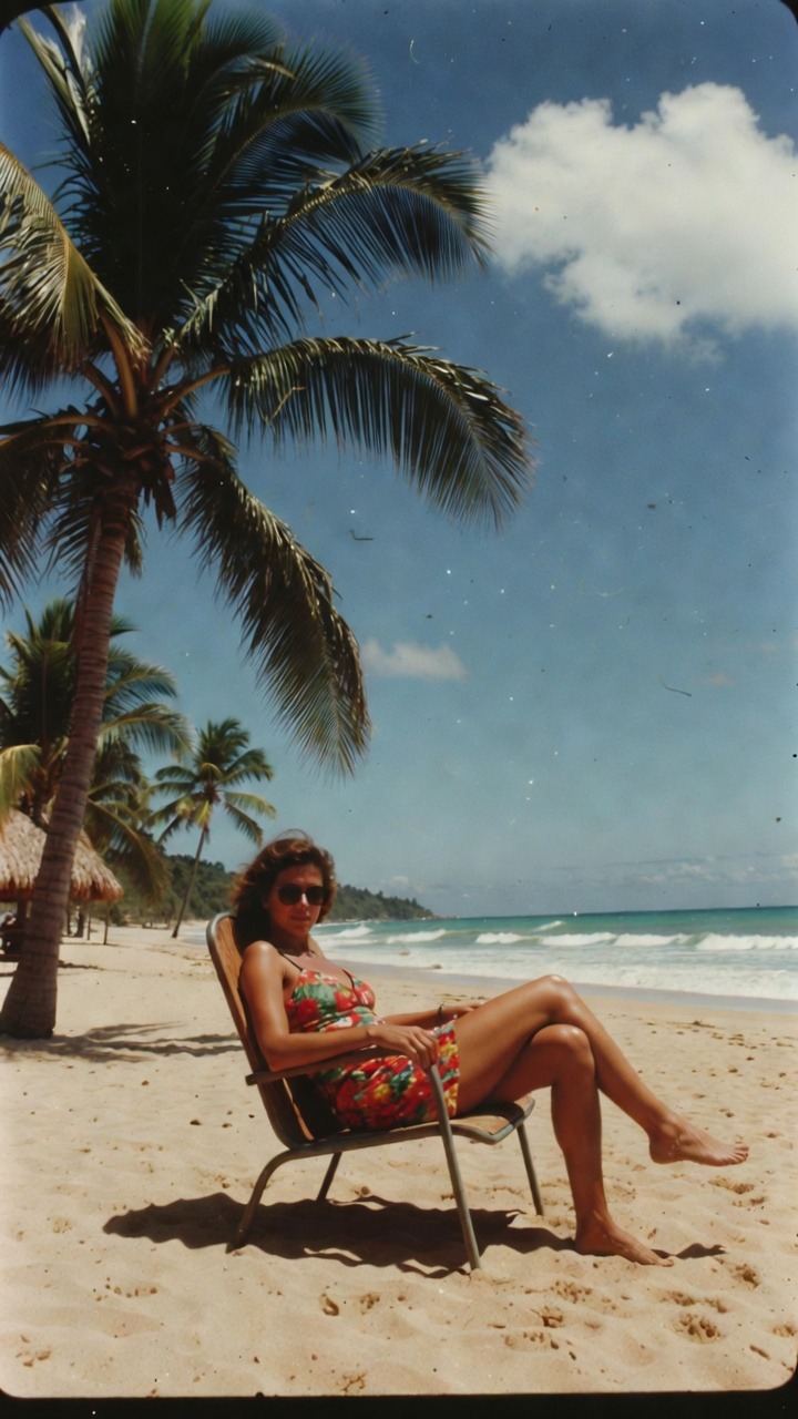 Woman relaxing on tropical beach.