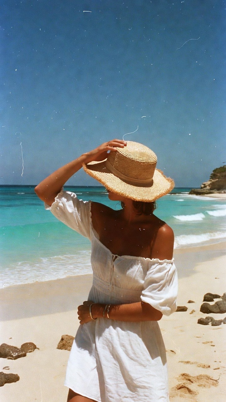 Woman in white dress at beach
