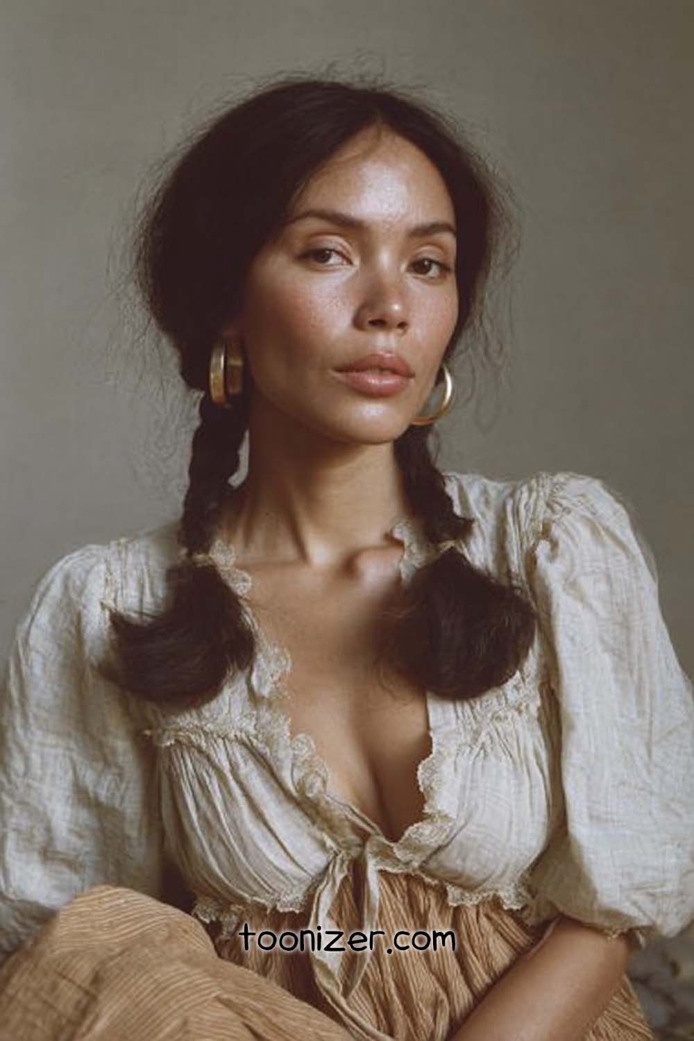 Woman with braided hair and vintage style
