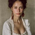 Woman in vintage-style blouse with earrings