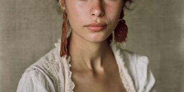 Woman in vintage-style blouse with earrings