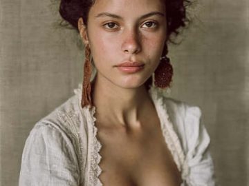 Woman in vintage-style blouse with earrings