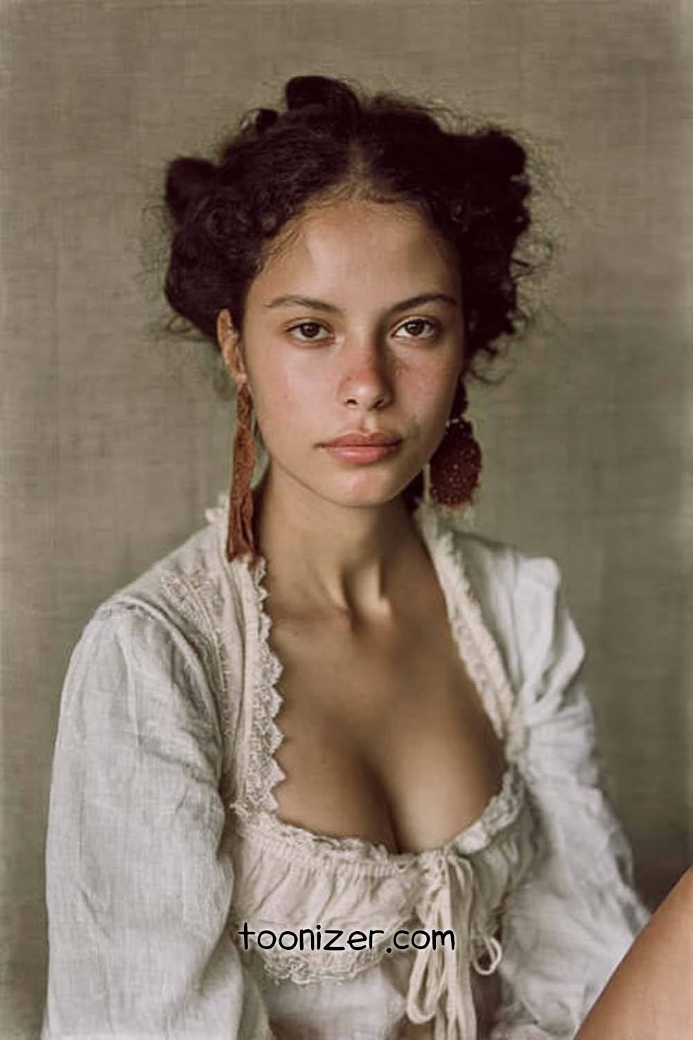 Woman in vintage-style blouse with earrings