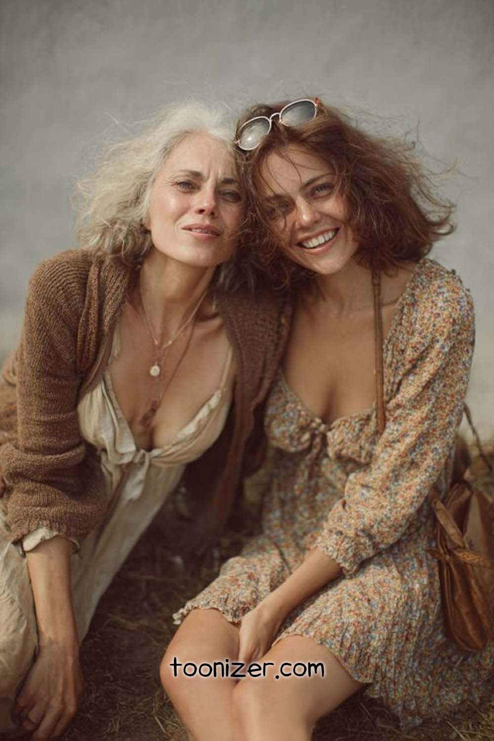 Two women smiling at the camera outside
