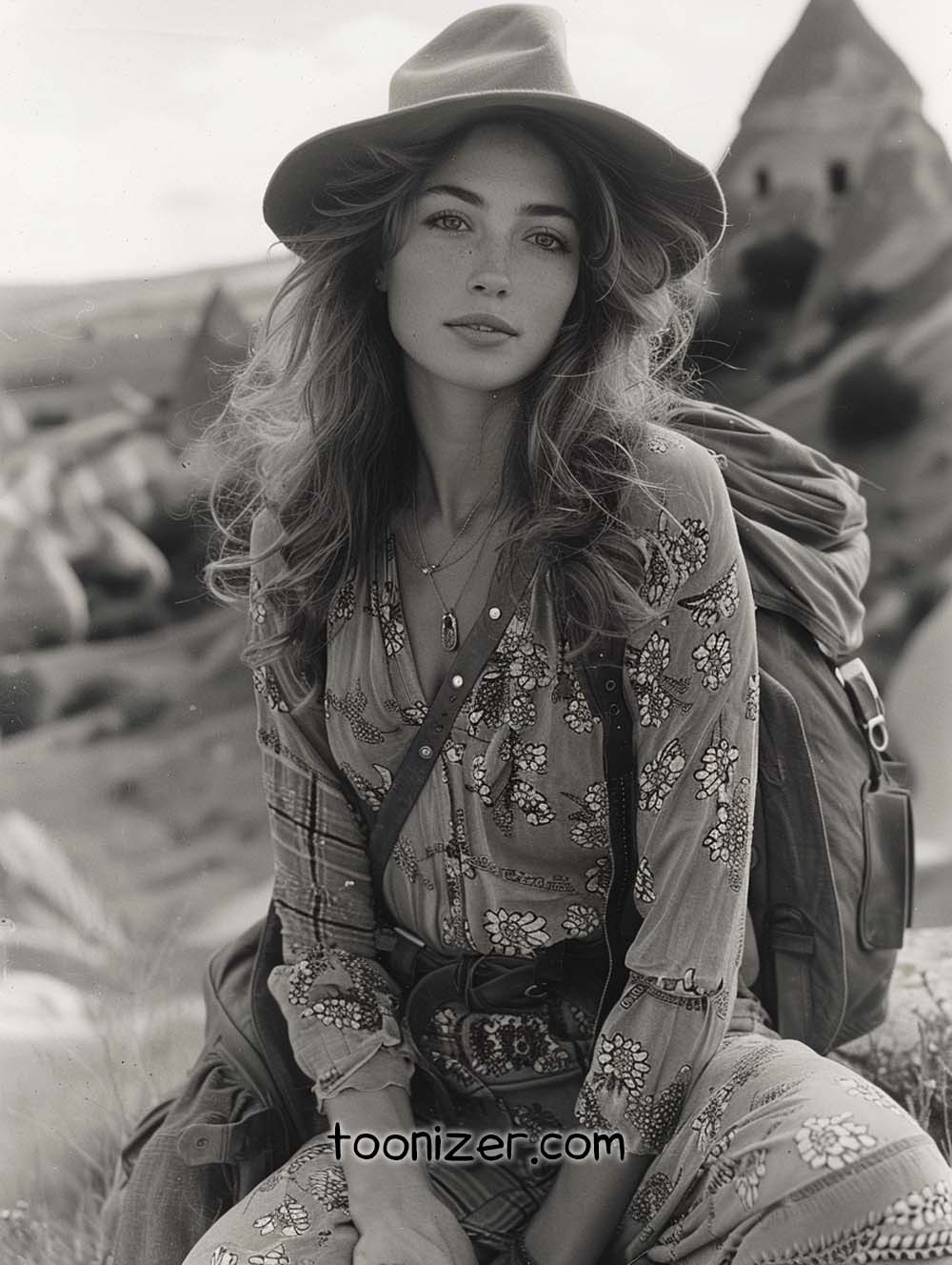 Woman in hat, outdoors portrait, vintage style