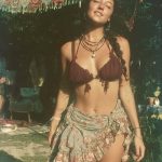 Woman in bohemian attire outdoors