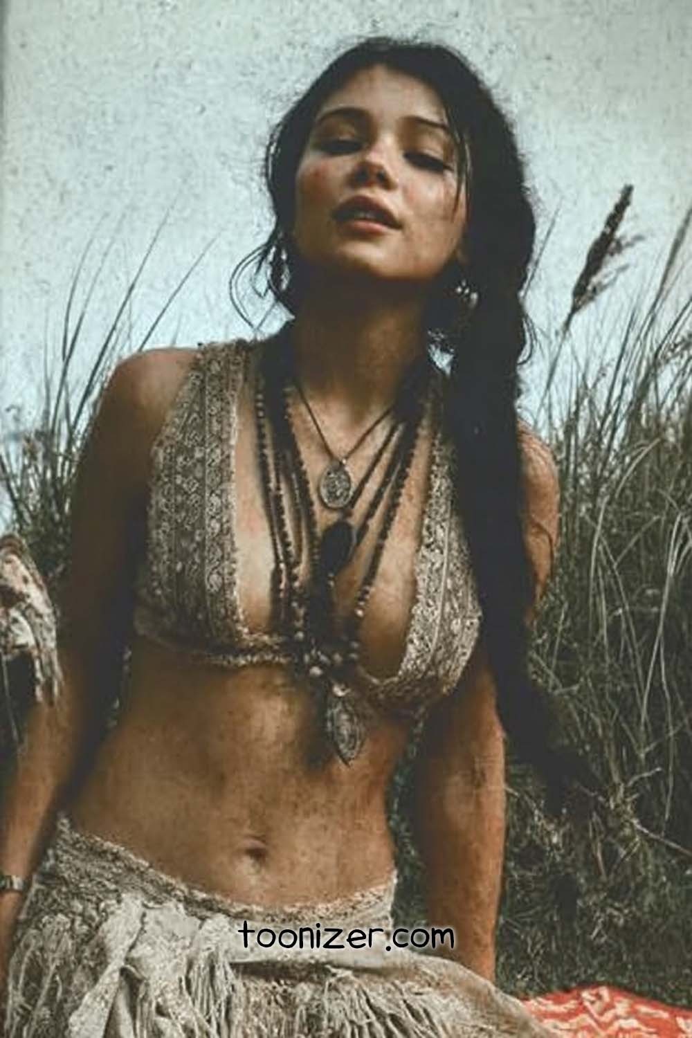 Woman in bohemian attire outdoors