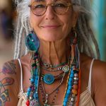 Smiling woman with colorful beads and dreads