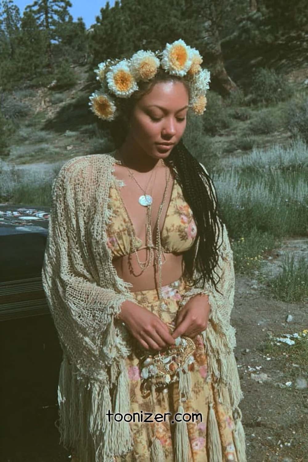 Woman in floral dress with flower crown