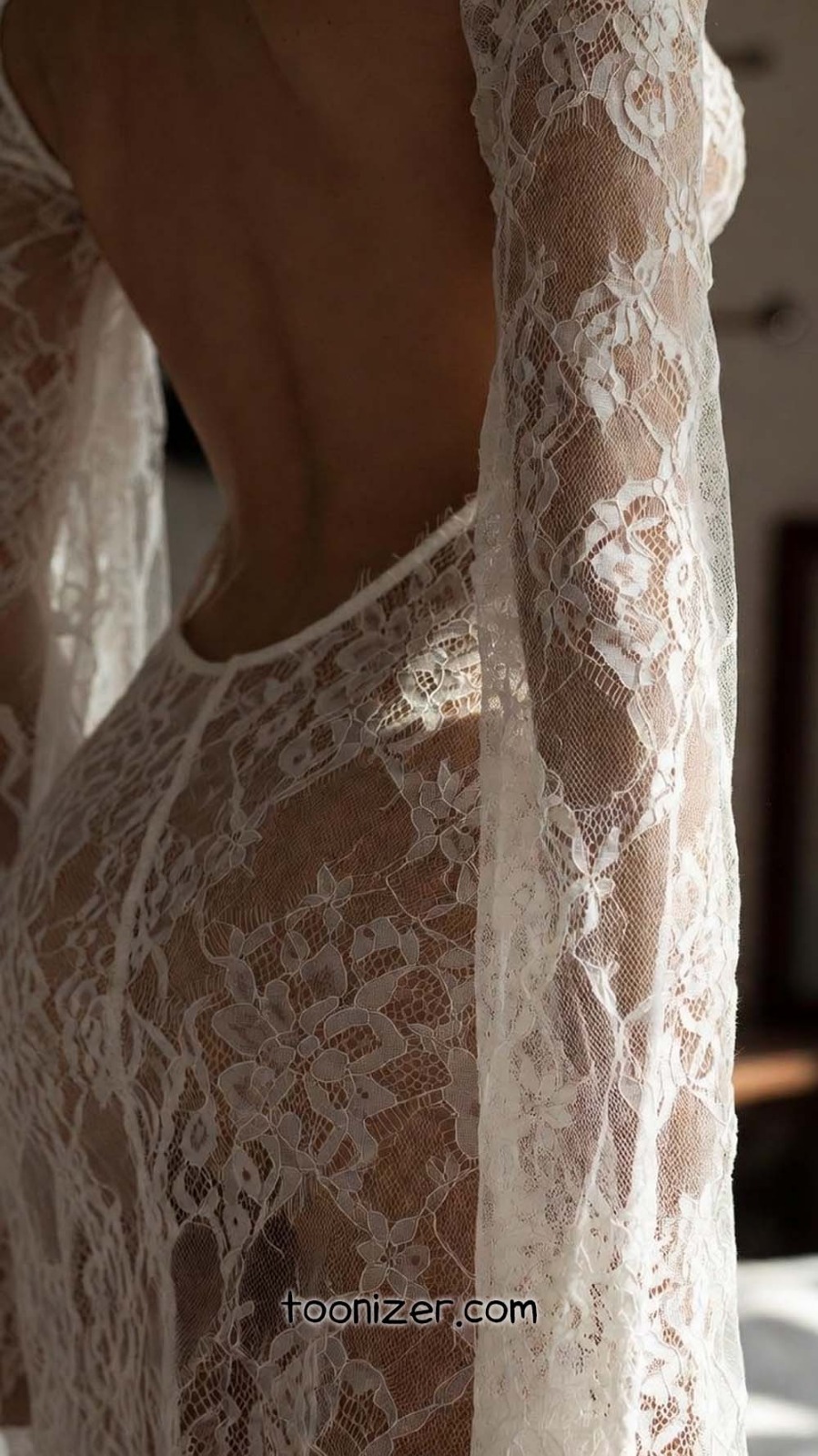 Transparent lace dress on a model