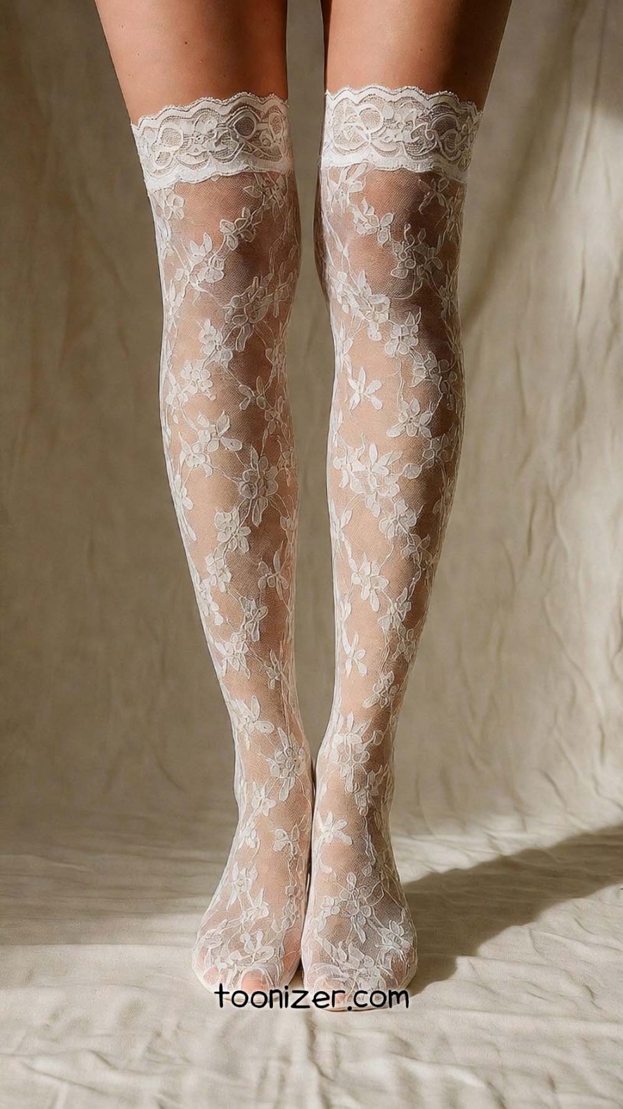 White lace floral thigh-high stockings