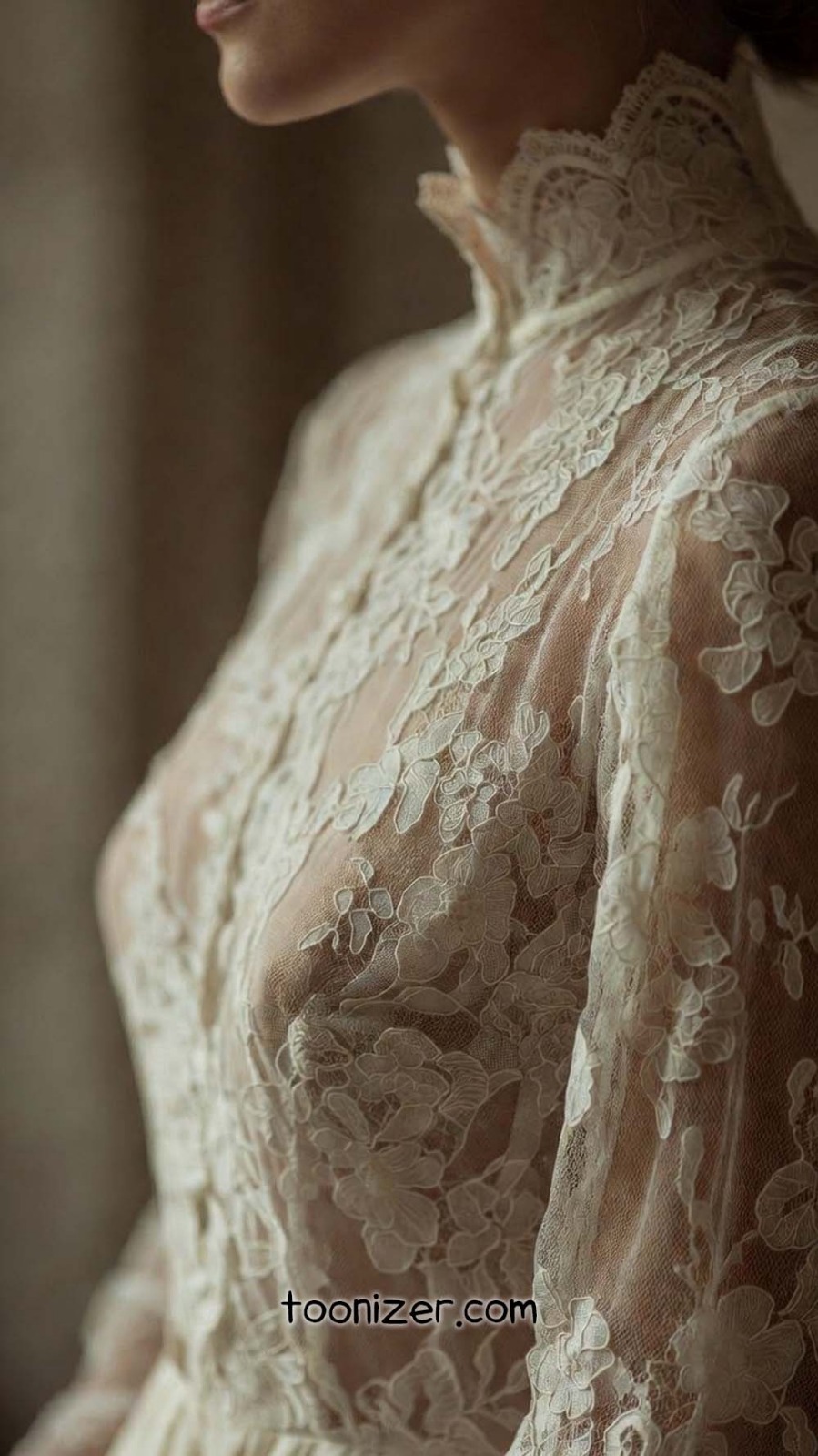Close-up of a lace wedding dress