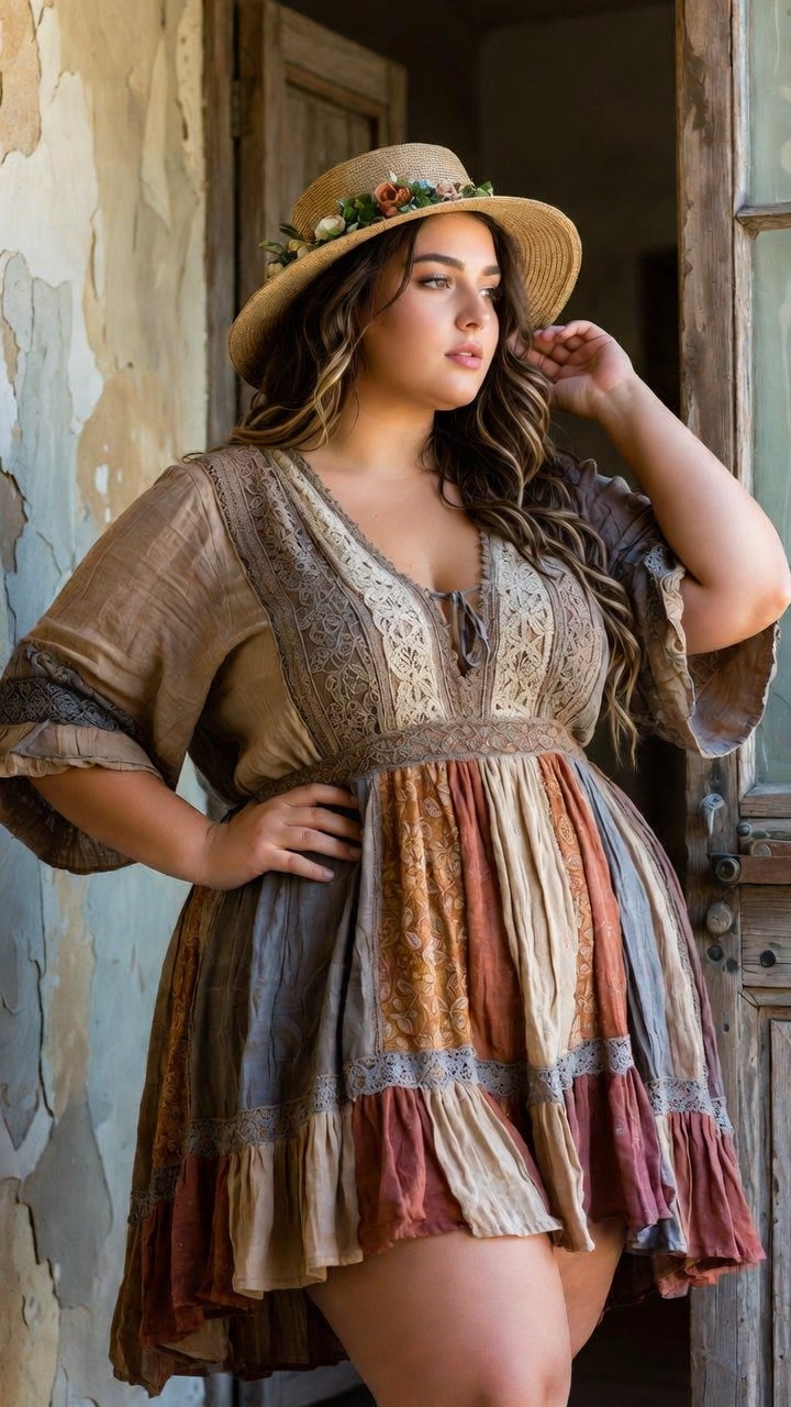 Woman in bohemian dress and hat