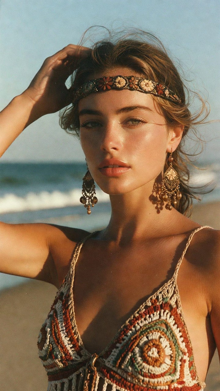 Woman in beach attire with headband