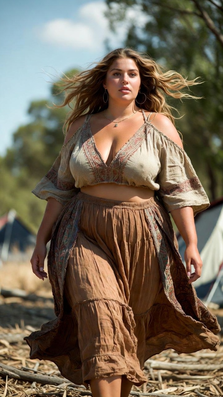 Woman in bohemian outfit outdoors