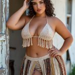 Woman in bohemian crochet outfit