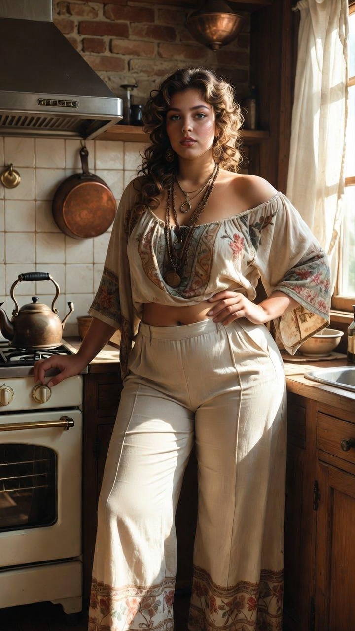 Woman in a vintage kitchen