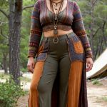 Woman in bohemian outfit in forest