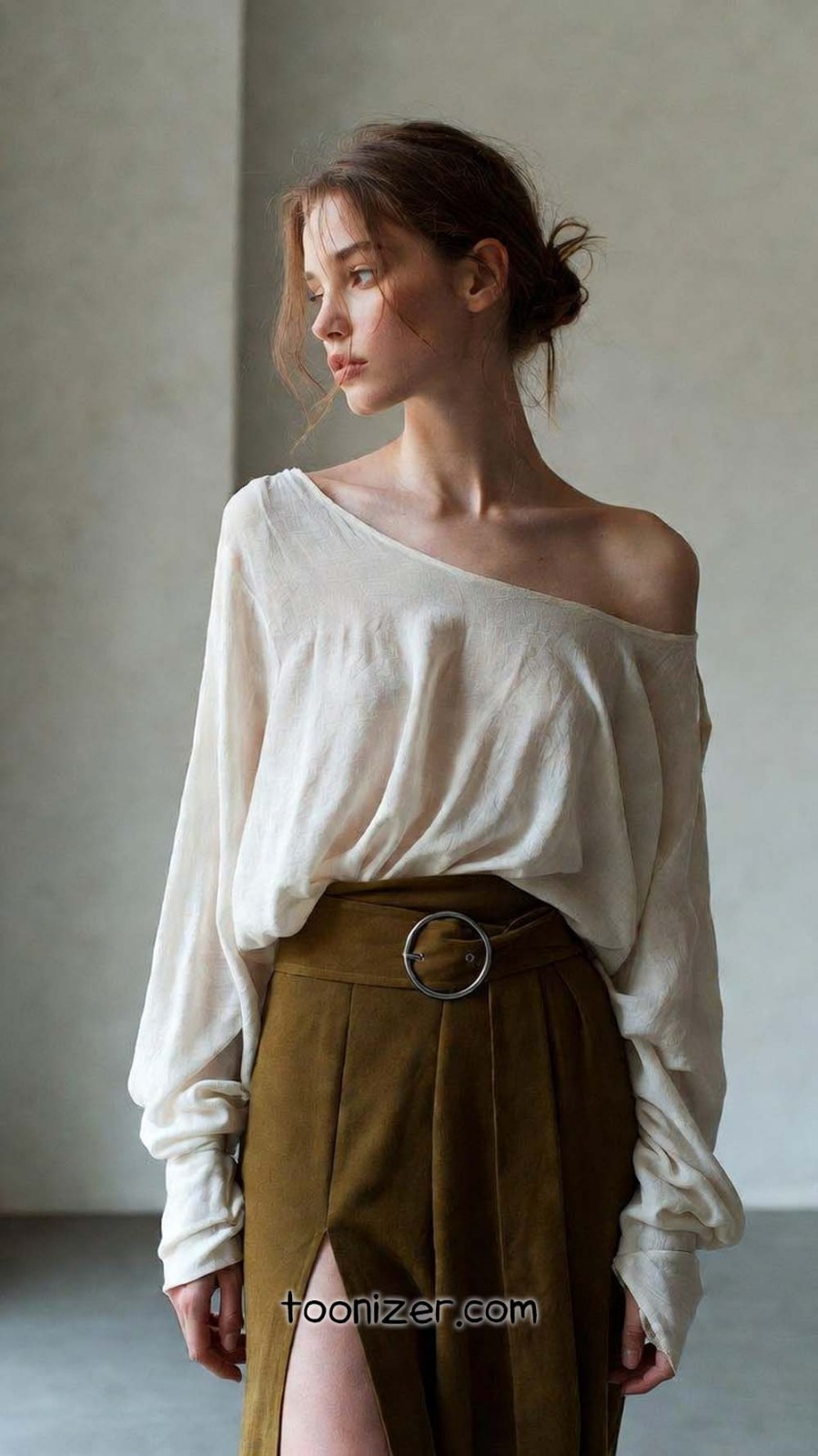 Woman in off-shoulder top and skirt